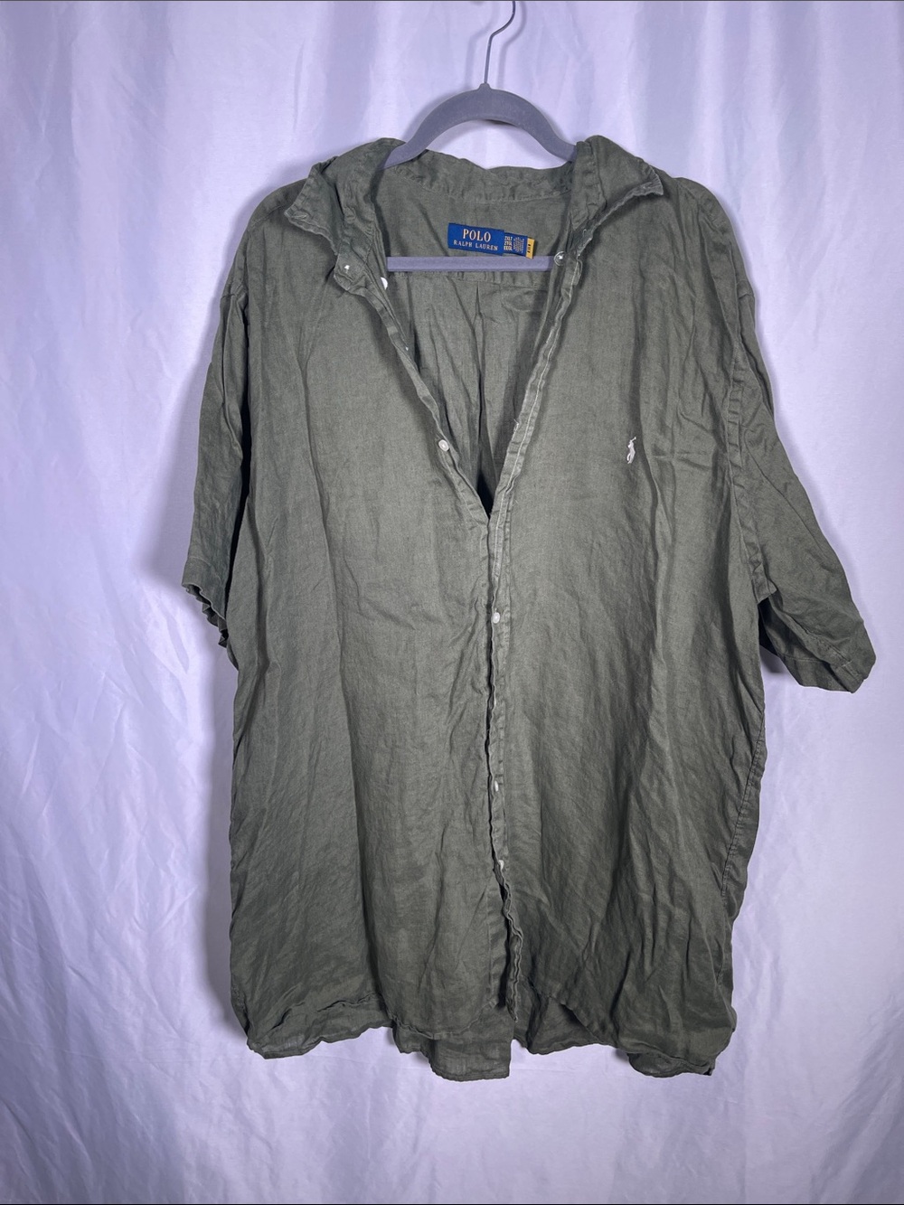 POLO RALPH LAUREN MENS 100% LINEN GREEN BUTTON DOWN SHIRT 2XL TALL